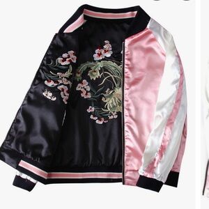 Reversible Phoenix Floral Embroidered Black and White Bomber Jacket